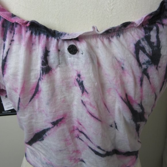 Volcom Cropped Top Pink and Black Tye Dye Short Sleeve Size Small NWT - Picture 4 of 9